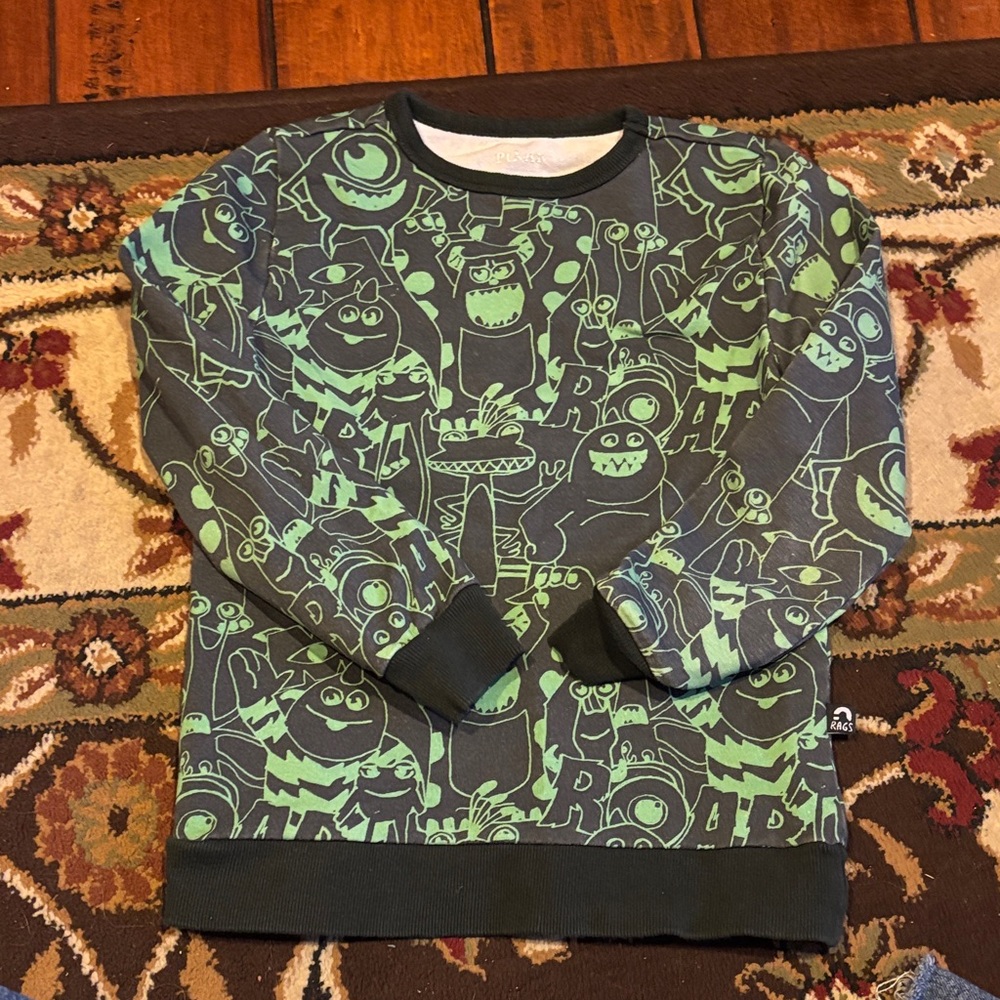 Kids Monster Print Sweatshirt - Black and Green